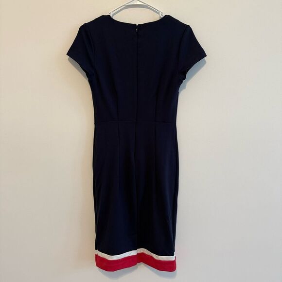 Boden Flora Ponte Navy Pink Midi V-Neckline Sheath Silhouette Size 4P - Picture 9 of 9